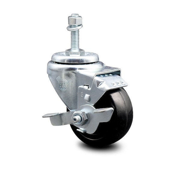 Service Caster 3.5 Inch Hard Rubber Wheel Swivel 10mm Threaded Stem Caster with Brake SCC SCC-TS20S3514-HRS-TLB-M1015 - main